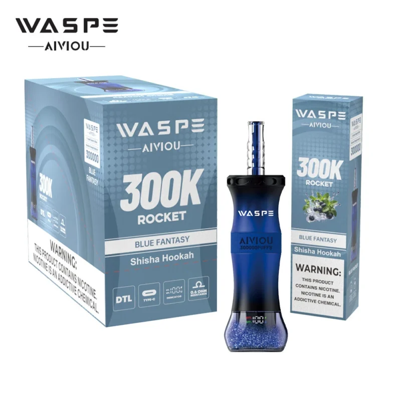 Waspe Shisha Hookah Einweg-E-Zigarette mit 300.000 Zügen, Blue Fantasy 3, 3er-Pack