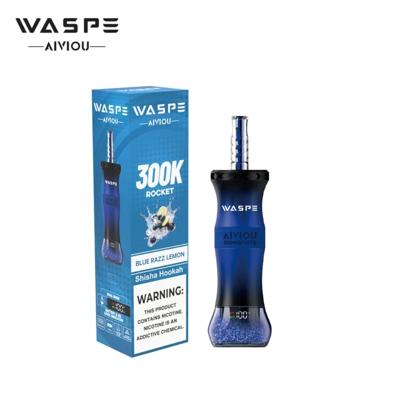 Waspe Shisha Hookah Einweg-E-Zigarette mit 300.000 Zügen, Blue Razz Lemon, 2 Geräte