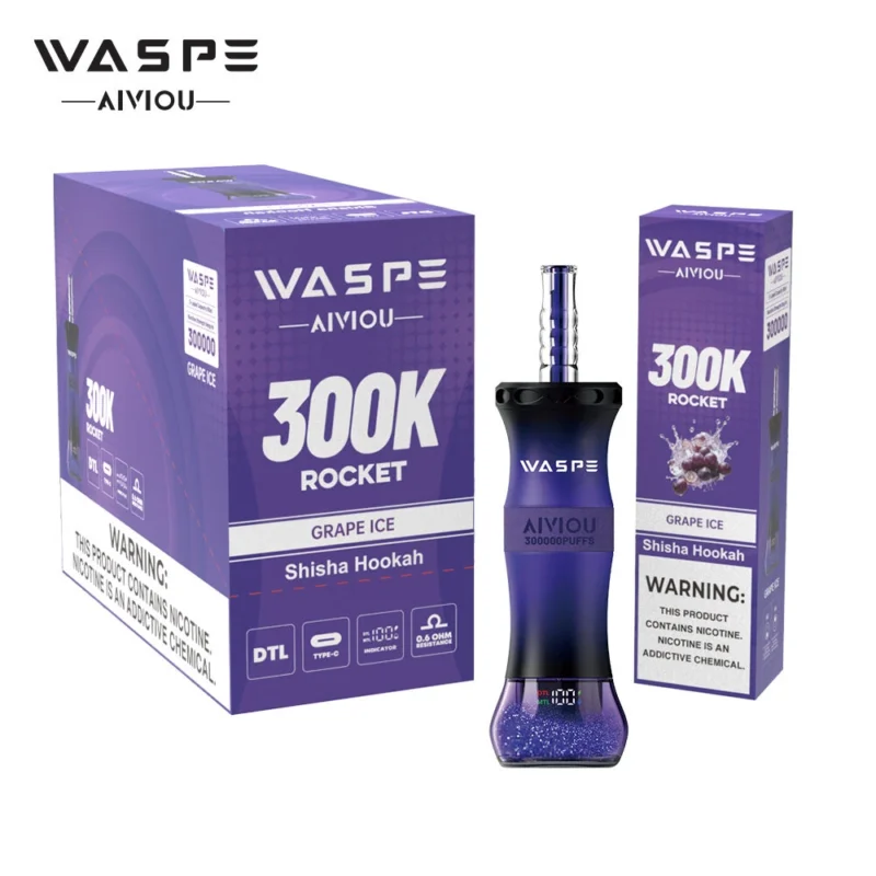 Waspe Shisha Hookah 300.000 Züge Einweg-E-Zigarette „Grape Ice“ 2er-Pack