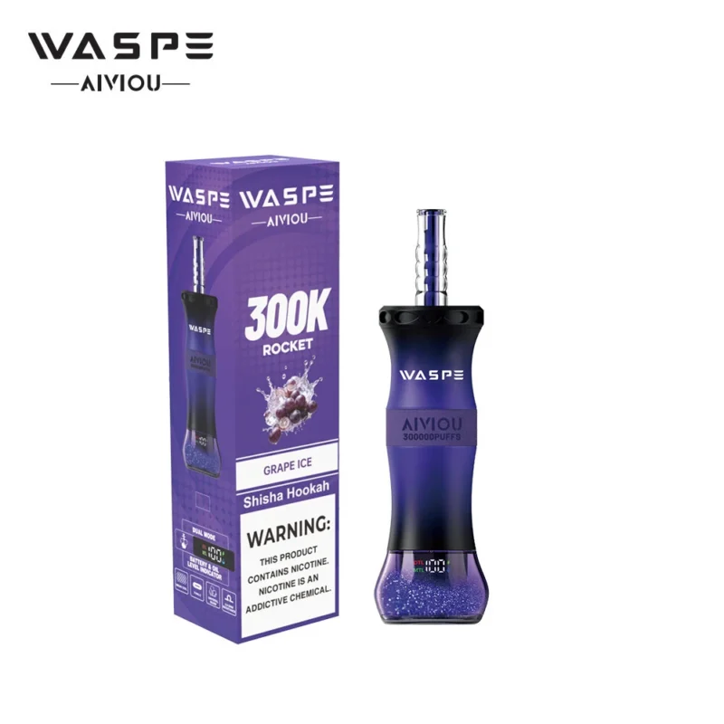 Waspe Shisha Hookah Einweg-E-Zigarette mit 300.000 Zügen, Geschmacksrichtung „Grape Ice“