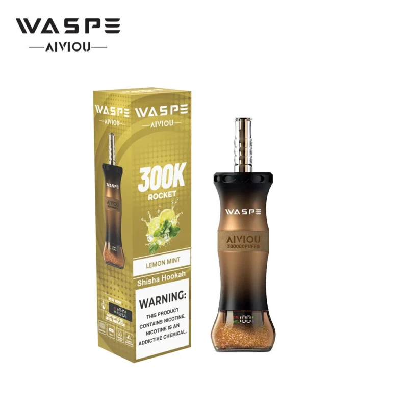 Waspe Shisha Hookah Einweg-E-Zigarette mit 300.000 Zügen, Zitronen-Minze, 2 Geräte