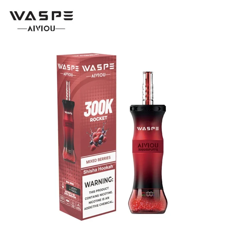 Waspe Shisha Hookah Einweg-E-Zigarette mit 300.000 Zügen, Geschmack „Mixed Berries“, 2 Geräte