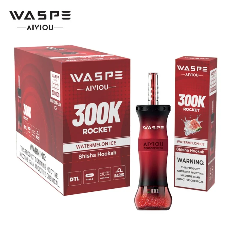 Waspe Shisha Hookah 300.000 Züge Einweg-Vape Wassermelone-Eis 3 Geräte