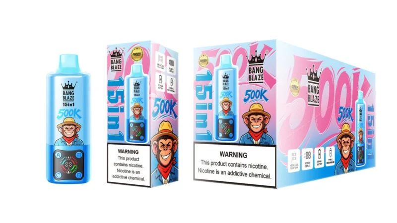 Vozolvapen Bang Blaze 500k 500.000 Züge 15-in-1-Vape-Geschmacksgruppe 01: Blaubeere, Eis, Apfel, Traube, Banane, Wassermelone, Sauerkirsche