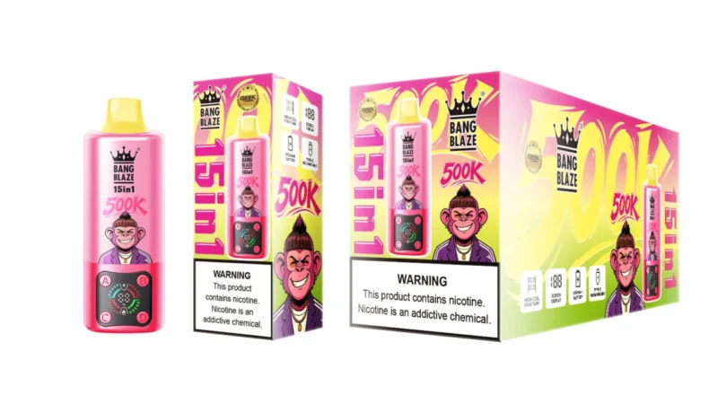 Vozolvapen Bang Blaze 500k 500.000 Züge 15-in-1-Vape-Geschmacksgruppe 02: Heidelbeere, Himbeere, Kirsche, Cola, Passion Kiss, Mango