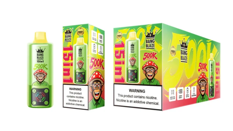 Vozolvapen Bang Blaze 500k 500.000 Züge 15-in-1-Vape-Geschmacksgruppe 09 Erdbeere, Kiwi, Mango, Eis, Heidelbeere, Minze, Limette, Roman