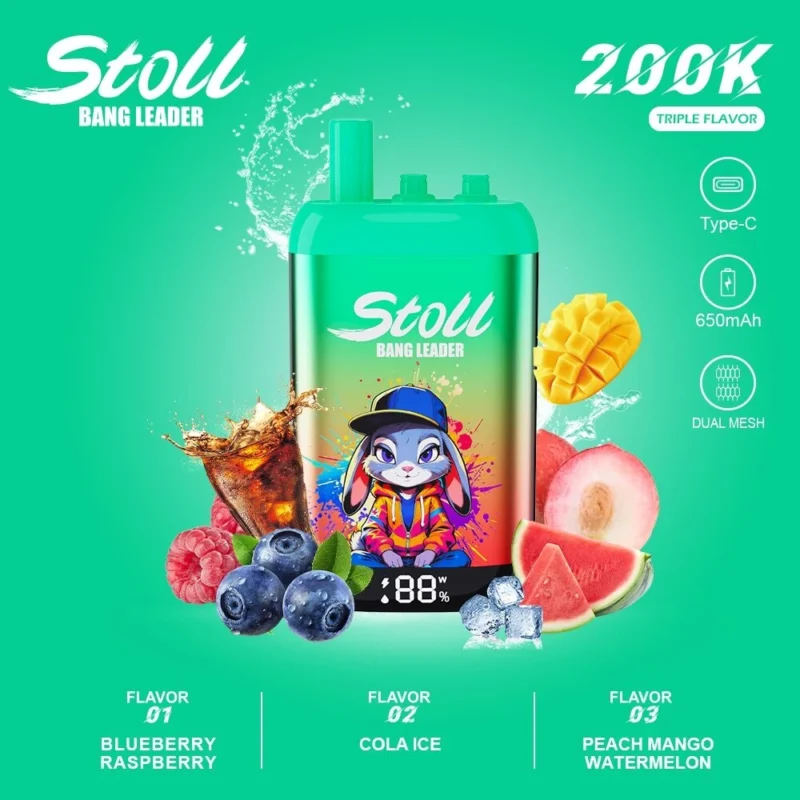 Vozolvapen Bang Leader Stoll 200k 200.000 Züge 3-in-1-Vape mit drei Geschmacksrichtungen: Blaubeere, Himbeere, Cola, Eis, Pfirsich, Mango, Waterm