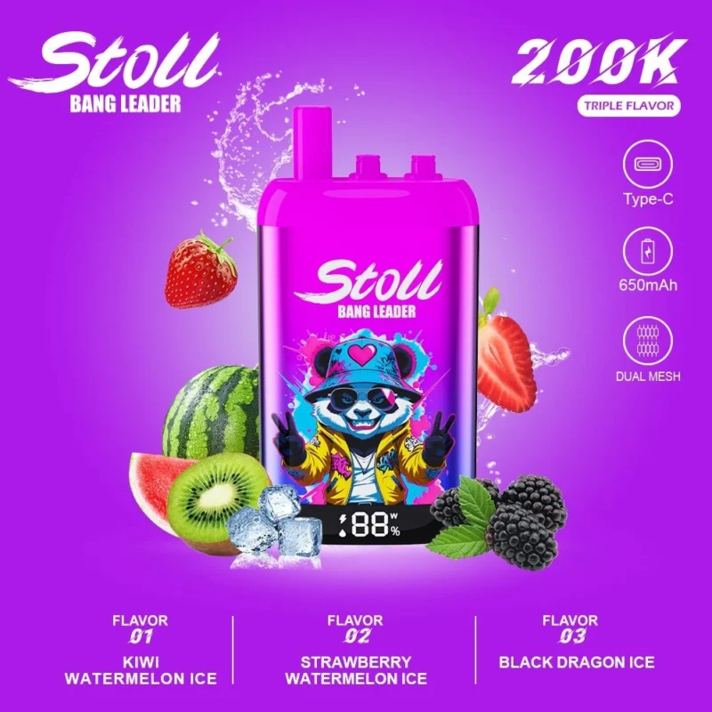 Vozolvapen Bang Leader Stoll 200k 200.000 Züge 3-in-1-Vape mit drei Geschmacksrichtungen: Kiwi, Wassermelone, Eis, Erdbeere, Black Dragon Dis