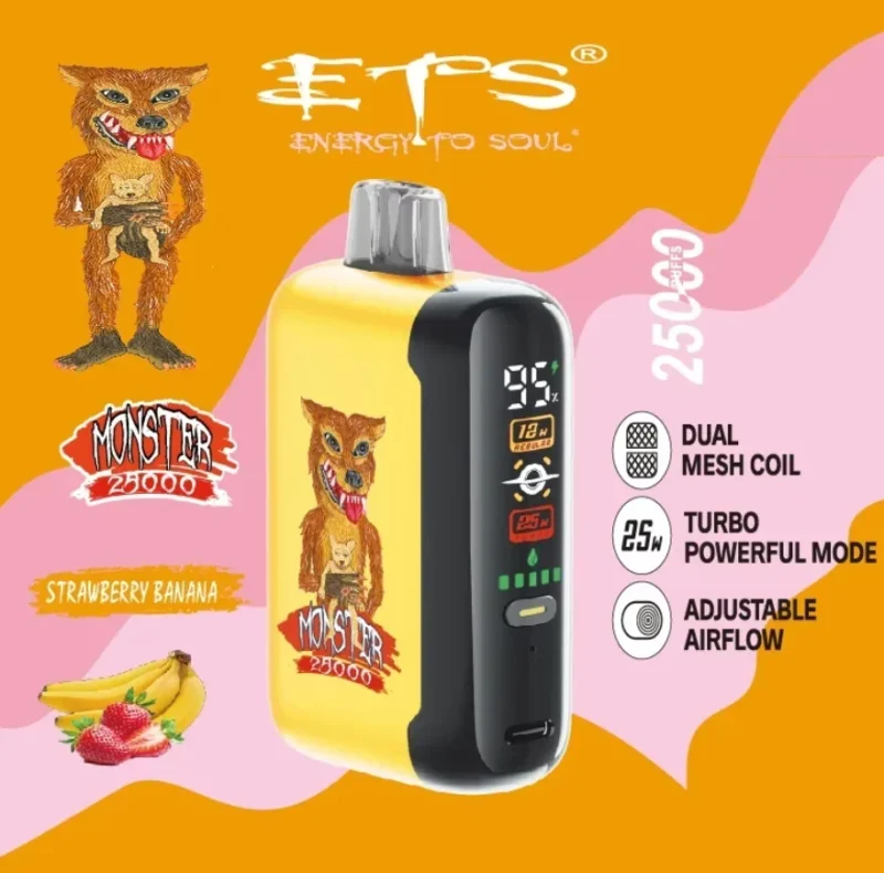 Vozolvapen Ets Monster 25.000 Züge, Erdbeer-Bananen-Geschmack, Display, 1 EU-Lager