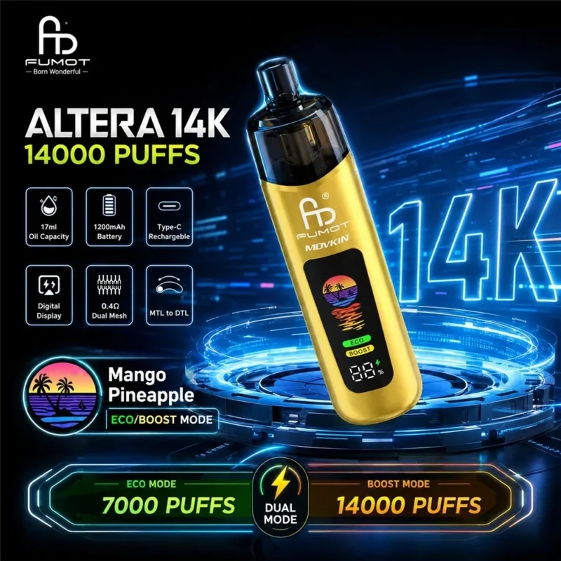 Vozolvapen Fumot Altera 14k Mango-Ananas Eco Boost-Modi – Einweg-E-Zigarettengerät aus dem EU-Lager