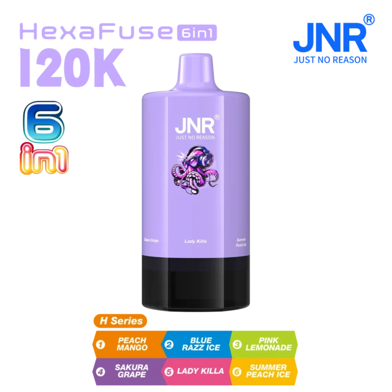 Vozolvapen Jnr Hexafuse 6-in-1, 120.000 Züge, Geschmacksauswahl, H-Serie 08, EU-Lager