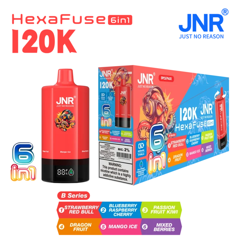 Vozolvapen Jnr Hexafuse 6-in-1, 120.000 Züge, mittlere Verpackung, Serie B 02, EU-Lager, Einweg-E-Zigarettengerät