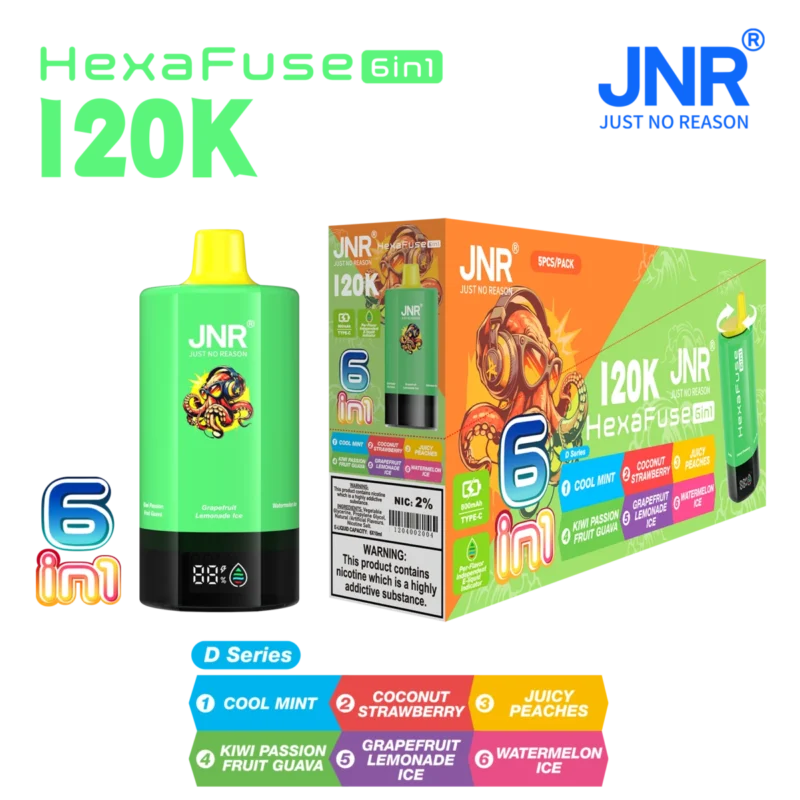 Vozolvapen Jnr Hexafuse 6-in-1, 120.000 Züge, mittlere Verpackung, D-Serie 04, EU-Lager, Einweg-E-Zigarettengerät
