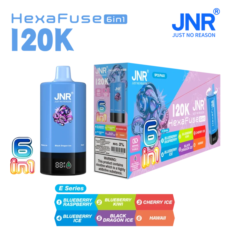 Vozolvapen Jnr Hexafuse 6-in-1, 120.000 Züge, mittlere Packungsgröße, E-Serie 05, EU-Lager, Einweg-E-Zigarette