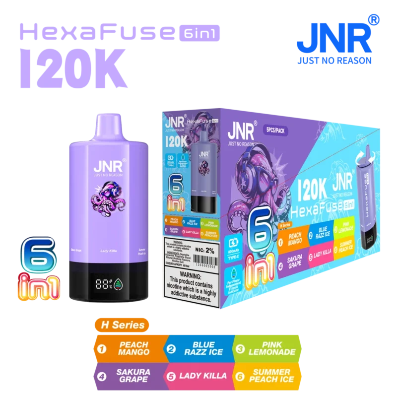 Vozolvapen Jnr Hexafuse 6-in-1, 120.000 Züge, mittlere Verpackung, H-Serie 08, EU-Lager, Einweg-E-Zigarettengerät