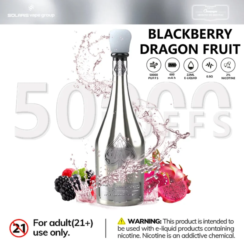 Vozolvapen Solaris Champagne 50k, 50.000 Züge, 2 Prozent Nikotin, Brombeere und Drachenfrucht, EU-Lager, Einweg-E-Zigarette, Dev