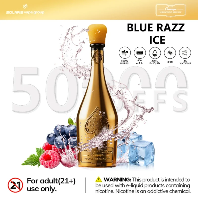 Vozolvapen Solaris Champagne 50k, 50.000 Züge, 2 Prozent Nikotin, Blue Razz Ice, EU-Lager, Einweg-E-Zigarette