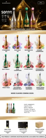 Vozolvapen Solaris Champagne 50k, 50.000 Züge, 2 Prozent Nikotin, Aromauswahl und technische Daten, EU-Lager, Einweg-Vape