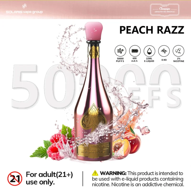 Vozolvapen Solaris Champagne 50k, 50.000 Züge, 2 Prozent Nikotin, Pfirsich-Razz, EU-Lager, Einweg-E-Zigarette
